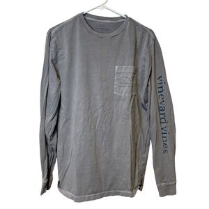 Vineyard Vines Long Sleeve Pocket T Shirt Whale Logo Gray Size S Washed Lived In